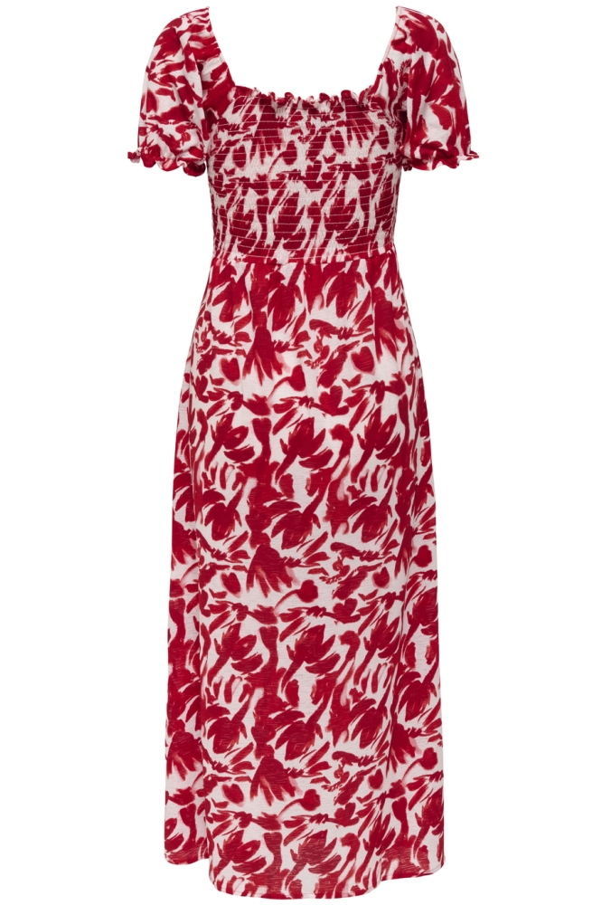JDYZOEY S/S SMOCK DRESS JRS DIA 15351511 CLOUD DANCER/ MARS RED